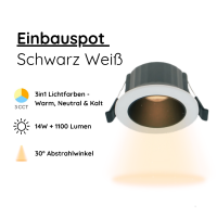 LED Einbauspot  14W schwarz-weiß rund IP20 Ø...