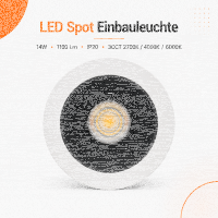 LED Einbauspot  14W schwarz-weiß rund IP20 Ø...