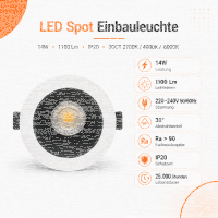 LED Einbauspot  14W schwarz-weiß rund IP20 Ø...