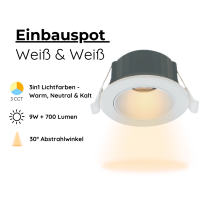 LED Einbauspot  9W weiß-weiß rund IP20...