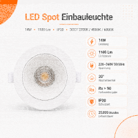 LED Einbauspot  14W weiß-weiß rund IP20...