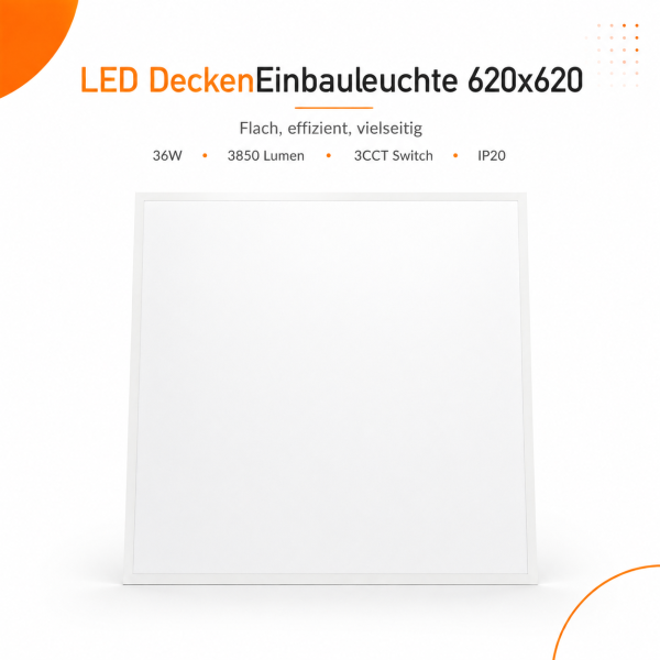 LED Deckenpanel Deckenleuchte Einbauleuchte Backlight | 36 Watt | 62 x 62 cm | Lichtfarbe einstellbar CCT(3in1)