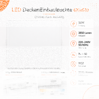 LED Deckenpanel Deckenleuchte Einbauleuchte Backlight | 36 Watt | 62 x 62 cm | Lichtfarbe einstellbar CCT(3in1)