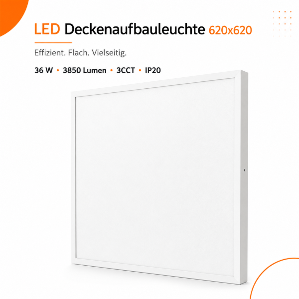 LED Aufbauleuchte Deckenleuchte Backlite 36W  620x620-3IN1 3850 Lumen UGR<19