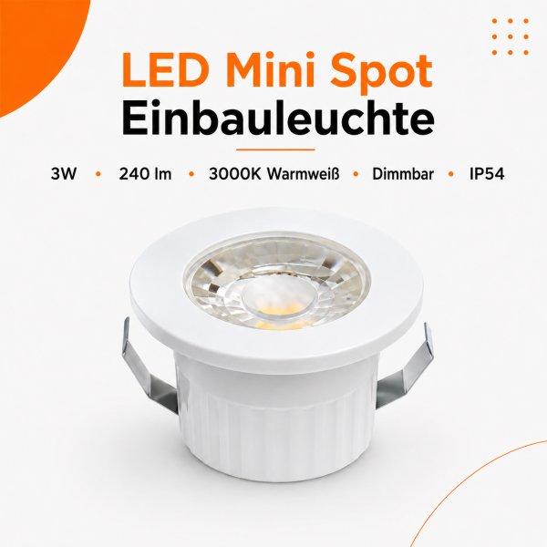 LED Einbauspot Minispot Dimmbar 3W IP54 rund weiß/schwarz/gold/silber Ø 3,5 cm (deckenausschnitt) warmweiß (3000 K)