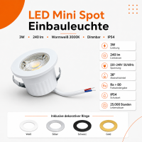 LED Einbauspot Minispot Dimmbar 3W IP54 rund...