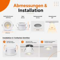 LED Einbauspot Minispot Dimmbar 3W IP54 rund weiß/schwarz/gold/silber Ø 3,5 cm (deckenausschnitt) warmweiß (3000 K)