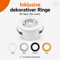 LED Einbauspot Minispot Dimmbar 3W IP54 rund weiß/schwarz/gold/silber Ø 3,5 cm (deckenausschnitt) warmweiß (3000 K)