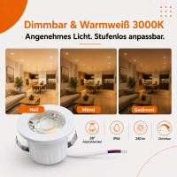 LED Einbauspot Minispot Dimmbar 3W IP54 rund weiß/schwarz/gold/silber Ø 3,5 cm (deckenausschnitt) warmweiß (3000 K)