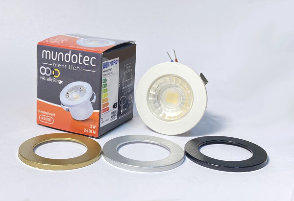 LED Einbauspot Minispot Dimmbar 3W IP54 rund weiß/schwarz/gold/silber Ø 3,5 cm (deckenausschnitt) neutralweiß (4000 K)