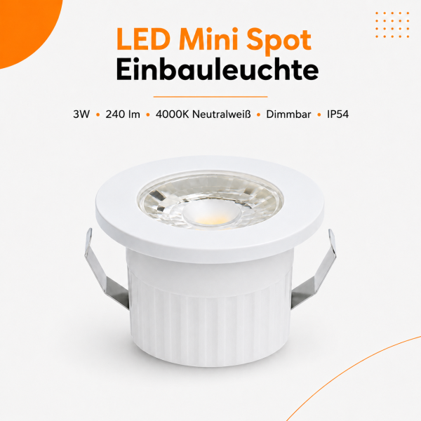 LED Einbauspot Minispot Dimmbar 3W IP54 rund weiß/schwarz/gold/silber Ø 3,5 cm (deckenausschnitt) neutralweiß (4000 K)