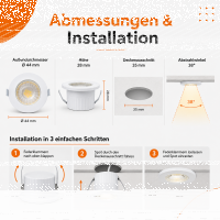 LED Einbauspot Minispot Dimmbar 3W IP54 rund weiß/schwarz/gold/silber Ø 3,5 cm (deckenausschnitt) neutralweiß (4000 K)