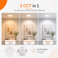 LED Panel Einbauleuchte integrierte trafo  rund 3W IP20 Ø 7,5 cm | CCT (warmweiß 3000K, neutralweiß 4200K, kaltweiß 6400K)