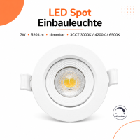 LED Einbauspot Einbaustrahler Dimmbar 7W weiß rund...