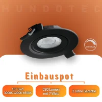 LED Einbauspot Einbaustrahler Dimmbar 7W schwarz rund...