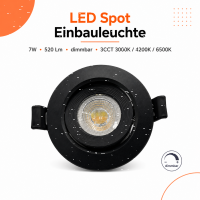 LED Einbauspot Einbaustrahler Dimmbar 7W schwarz rund...