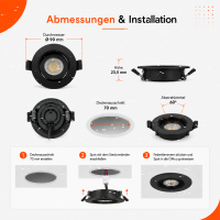LED Einbauspot Einbaustrahler Dimmbar 7W schwarz rund IP20 schwenkbar Ø 7,0 cm (deckenausschnitt)  CCT 3000K/4000K/6500K
