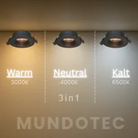 LED Einbauspot  6,5W schwarz rund IP20 Ø 7,0 cm (deckenausschnitt) CCT 3 in 1  (warmweiß 3000K, neutralweiß 4200K, kaltweiß 6500K)