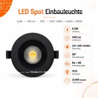 LED Einbauspot  6,5W schwarz rund IP20 Ø 7,0 cm...