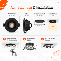 LED Einbauspot  6,5W schwarz rund IP20 Ø 7,0 cm (deckenausschnitt) CCT 3 in 1  (warmweiß 3000K, neutralweiß 4200K, kaltweiß 6500K)