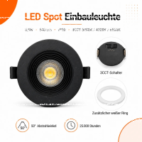 LED Einbauspot  6,5W schwarz rund IP20 Ø 7,0 cm (deckenausschnitt) CCT 3 in 1  (warmweiß 3000K, neutralweiß 4200K, kaltweiß 6500K)