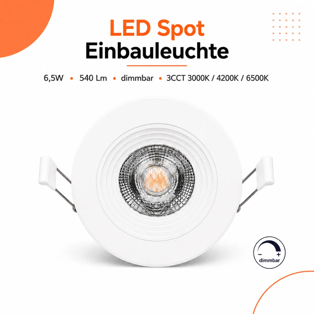 LED Einbauspot Dimmbar 6,5W weiß rund IP20 Ø...
