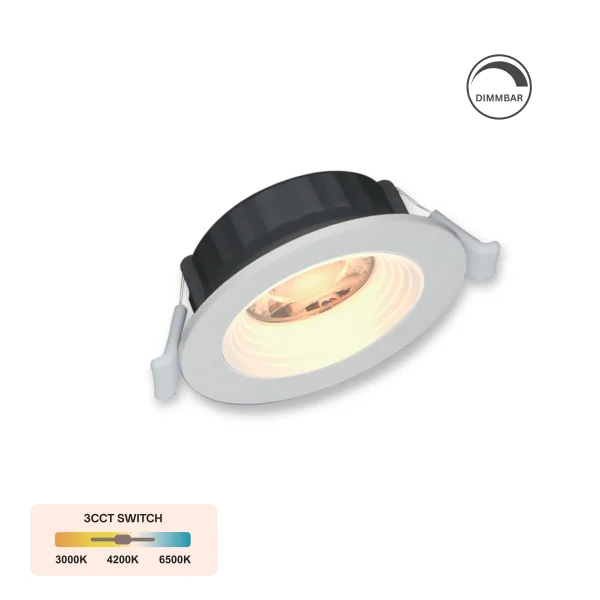 LED Einbauspot Dimmbar 6,5W weiß rund IP20 Ø 7,0 cm (deckenausschnitt) CCT 3 in 1  (warmweiß 3000K, neutralweiß 4200K, kaltweiß 6500K)