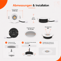 LED Einbauspot Dimmbar 6,5W weiß rund IP20 Ø 7,0 cm (deckenausschnitt) CCT 3 in 1  (warmweiß 3000K, neutralweiß 4200K, kaltweiß 6500K)