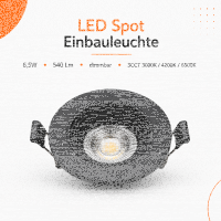 LED Einbauspot Dimmbar 6,5W schwarz rund IP20 Ø...