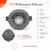 LED Einbauspot Dimmbar 6,5W schwarz rund IP20 Ø...