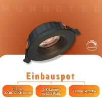 LED Einbauspot Dimmbar 6,5W schwarz rund IP20 Ø...