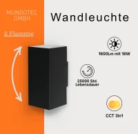 LED Wandleuchte eckig 18W 2 flammig  CCT | IP65 | Grau
