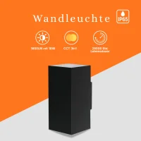 LED Wandleuchte eckig 18W 2 flammig  CCT | IP65 | Grau