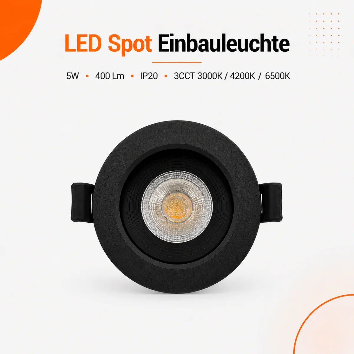 LED Einbauspot Einbaustrahler Schwarz 5W CCT...