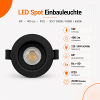 LED Einbauspot Einbaustrahler Schwarz 5W CCT...