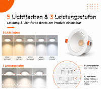 LED Einbauspot 10W-15W-20W / CCT 2700K-3000K-4000K-5000K-6500K