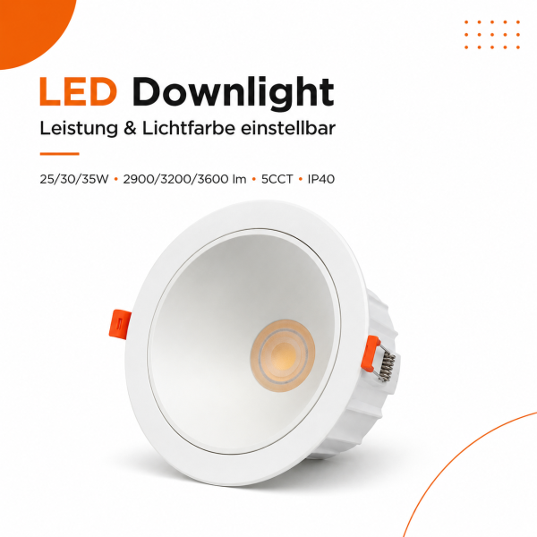 LED Einbauspot 25W-30W-35W / CCT 2700K-3000K-4000K-5000K-6500K
