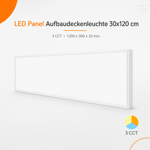 LED Deckenaufbauleuchte 36W | 30x120cm CCT 3000K/4200k/6500k 4400lm UGR<19