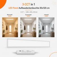 LED Deckenaufbauleuchte 36W | 30x120cm CCT 3000K/4200k/6500k 4400lm UGR<19