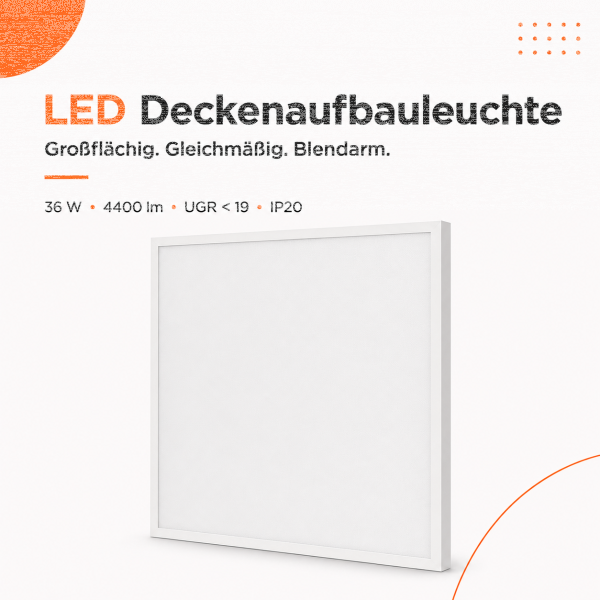 LED  Deckenaufbauleuchte 36W 620x620 CCT 3000k / 4200K / 6500K 4400lm UGR<19