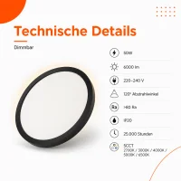 LED Aufbauleuchte Deckenleuchte Schwarz rund 50W mit...