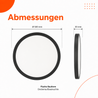 LED Aufbauleuchte Deckenleuchte Schwarz rund 50W mit Fernbedienung  - 6000Lm