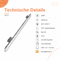 LED Linearlampe 24W Schwarz - 1188mm 4 Phasen - 5CCT...