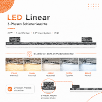 LED Linearlampe 24W Schwarz - 1188mm 4 Phasen - 5CCT 2700K/3000K/4000K/5000K/6500K