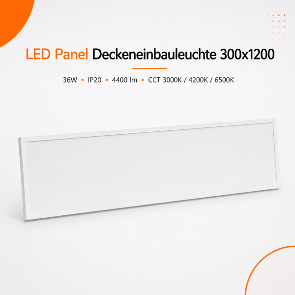 LED  Deckeneinbauleuchte | 36W   | 30x120cm CCT 3000K/4200k/6500k 4400 lm UGR<19