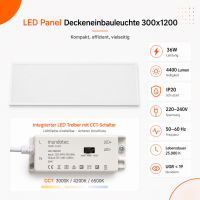 LED  Deckeneinbauleuchte | 36W   | 30x120cm CCT...