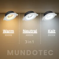 LED Einbauspot 6,5W weiß rund IP20 Ø 7,0 cm (deckenausschnitt) CCT 3 in 1  (warmweiß 3000K, neutralweiß 4200K, kaltweiß 6500K)