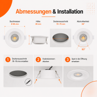 LED Einbauspot 6,5W weiß rund IP20 Ø 8.5 cm (deckenausschnitt) CCT 3 in 1  (warmweiß 3000K, neutralweiß 4200K, kaltweiß 6500K)