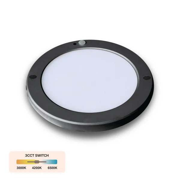 LED Aufbauleuchte Deckenleuchte rund schwarz 18 Watt IP20 mit Sensor  CCT 3 in 1 (warmweiß 3000K, neutralweiß 4200K, kaltweiß 6400K)