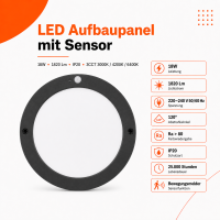LED Aufbauleuchte Deckenleuchte rund schwarz 18 Watt IP20...